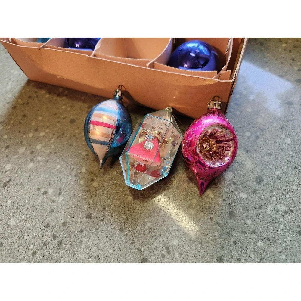 VTG Glass Bauble Christmas Ornaments, Various Lot of 12